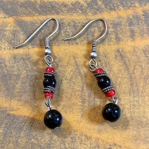 3/$20 Red and Black Beaded Earrings with Silver Accents